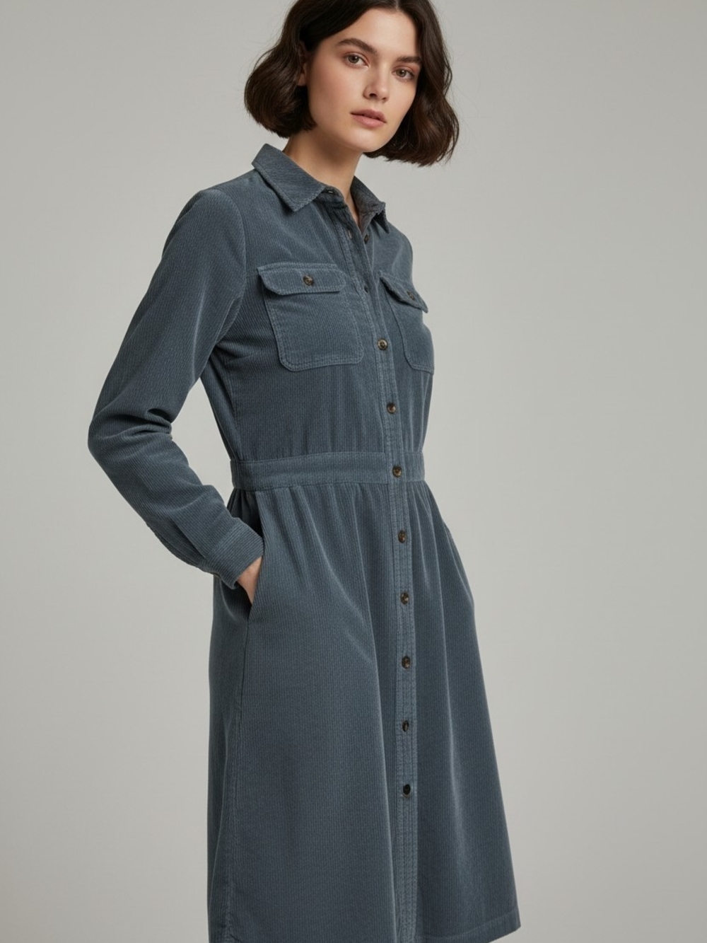 Fat Face Tabitha Corduroy Shirt Dress Midi Size 2L